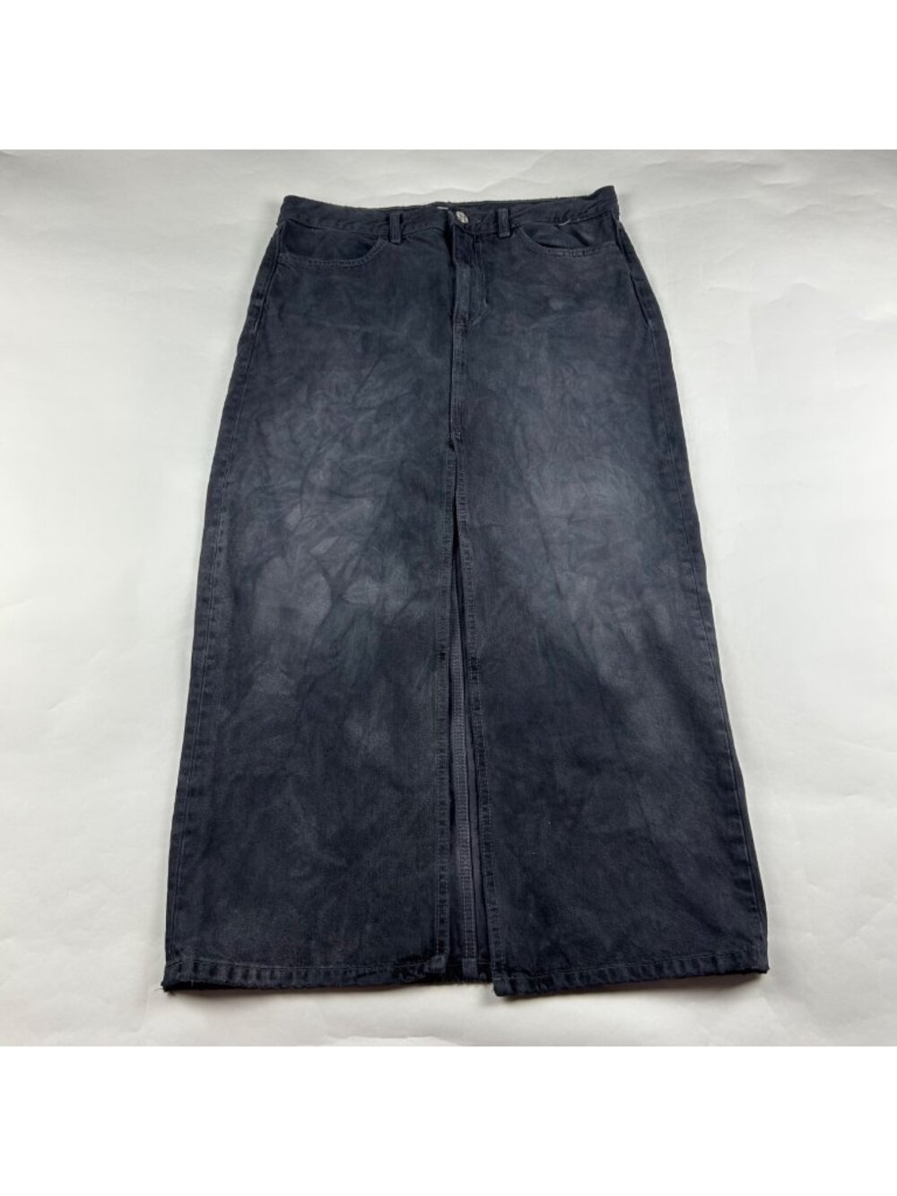Zara Washed Black Tie Dye Denim Midi Skirt M